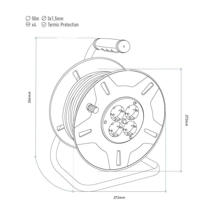 Edm Enrollacables 50 m 3G 1,5 mm² 4 Tomas Bipolares con Protector Térmico 2 Edm Enrollacables 50 m 3G 1,5 mm² 4 Tomas Bipolares con Protector Térmico 2