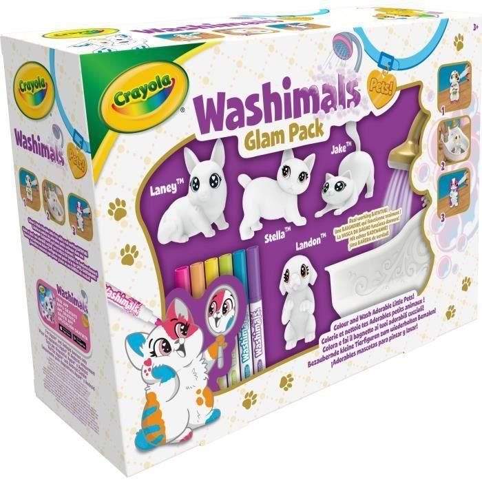 Crayola 74-7453 Washimals Set: Bañera y 4 Mascotas con 6 Rotuladores Lavables para Colorear y Limpiar Niños +3 años 2