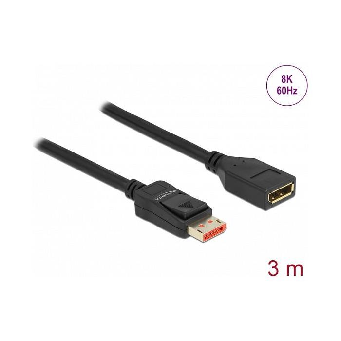 DeLOCK Alargador Cable DisplayPort 1.4 8K 60 Hz 7680x4320 240 Hz 3 m Negro - Extensión Macho Hembra con DSC y HBR3 1 DeLOCK Alargador Cable DisplayPort 1.4 8K 60 Hz 7680x4320 240 Hz 3 m Negro - Extensión Macho Hembra con DSC y HBR3 1