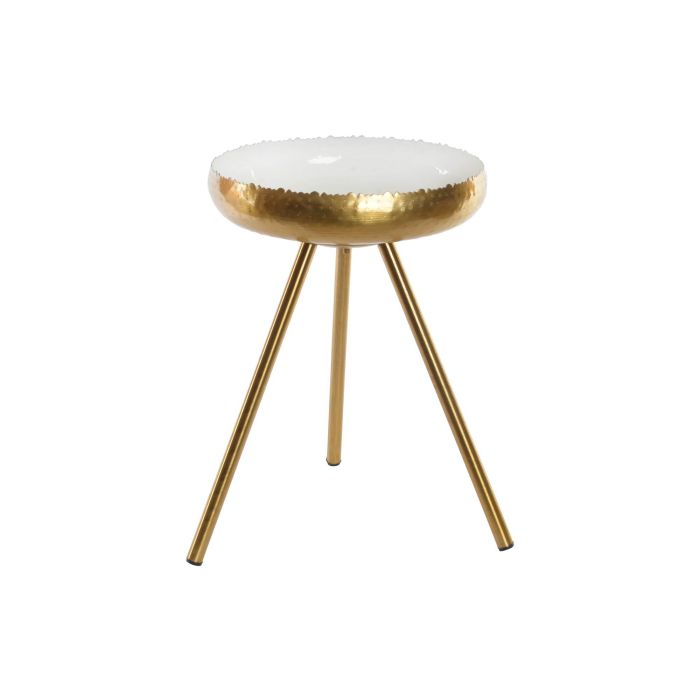 DKD Home Decor Mesita Auxiliar Moderno de Aluminio Lacado Blanco Dorado Desmontable Colección Delhi Chic 43x61x43 cm