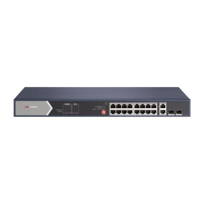 Hikvision DS-3E0520HP-E Switch PoE 16 Puertos Gigabit No Gestionable con Hi-PoE, Largo Alcance y PoE Watchdog
