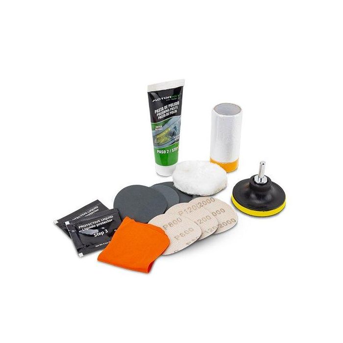 Motorkit Kit Restaurador Faros Adapt Taladro CS6 MOT1005 para Eliminar Degradación, Amarilleamiento y Arañazos en Plástico 1 Motorkit Kit Restaurador Faros Adapt Taladro CS6 MOT1005 para Eliminar Degradación, Amarilleamiento y Arañazos en Plástico 1
