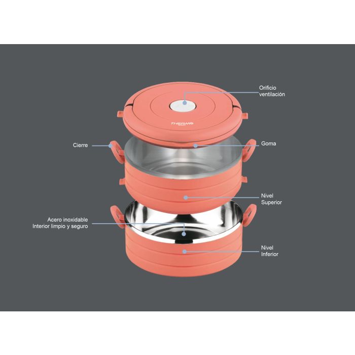 Thermosport Fiambrera Plástico-Acero 0.6L | Set de 2 | 15.7 cm (Ancho) x 13 cm (Alto) x 15.3 cm (Largo) (6 Unidades)