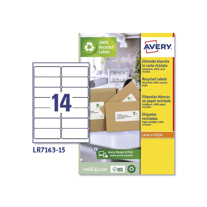 Avery Etiqueta Adhesiva Blanca Permanente Reciclada 100% Láser 99,1x38,1 mm Caja 210 Unidades 1
