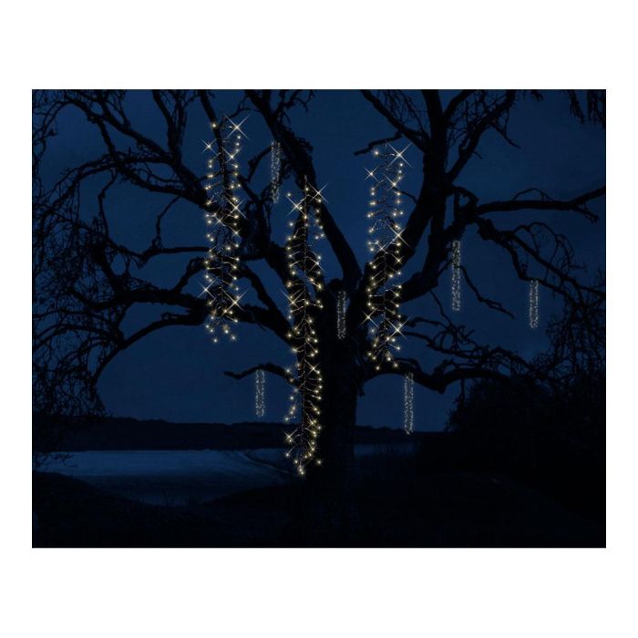 Lumineo Cortina Cascada para Árbol 480 LEDs Luz Cálida, 2m Exterior IP44, 8 Funciones Intermitentes con Temporizador 1
