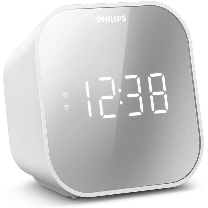 Philips TAR4406/12 Reloj Despertador Digital LED Blanco con Radio FM Carga USB