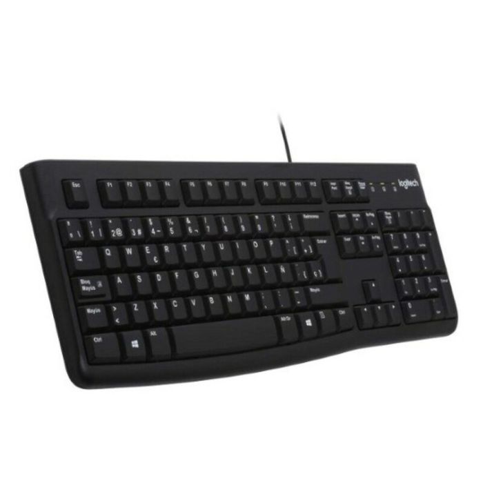 Logitech K120 Teclado USB Perfil Bajo para Negocios, Resistente a Derrames, Duradero, con Teclado Numérico y Silencioso