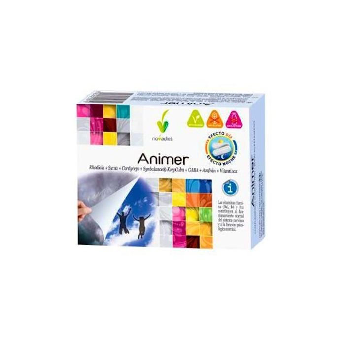 NOVADIET Animer 60 Cápsulas. Suplemento Vitaminas B1, B6, B12 para el Sistema Nervioso y Función Psicológica Normal