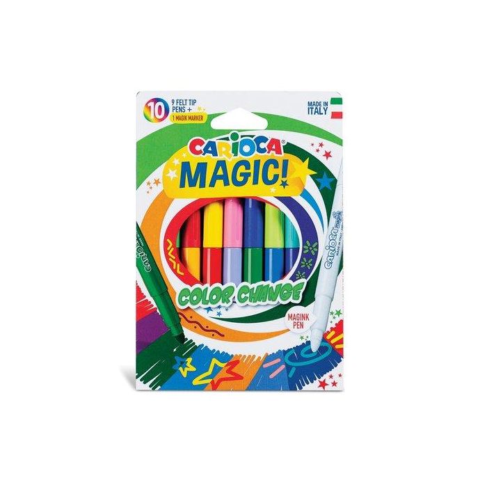 Carioca Rotuladores mágicos que cambian de color, punta maxi 6 mm, tinta mágica, caja 10 unidades colores surtidos