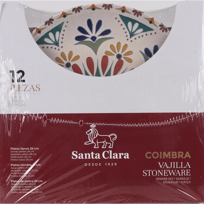 Vajilla Coimbra Monaco 12 Piezas - Santa Clara, Stoneware, Lavavajillas y Microondas (2 Unidades) 1 Vajilla Coimbra Monaco 12 Piezas - Santa Clara, Stoneware, Lavavajillas y Microondas (2 Unidades) 1