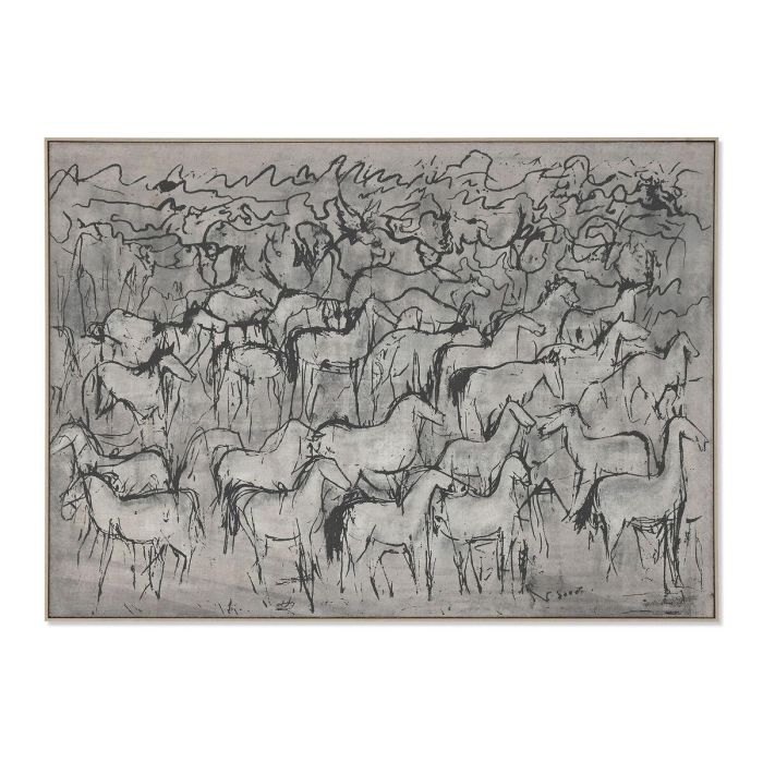 DKD Home Decor Cuadro Oriental con Caballos Yute y PS Beige/Negro 140x4x100 cm