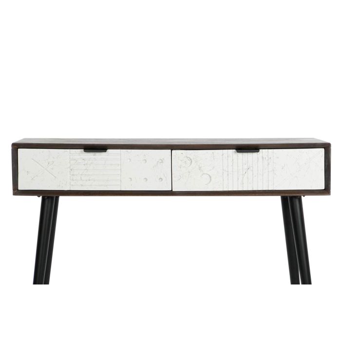 DKD Home Decor Consola Moderna Blanco Wengue Negro 105x35x77 cm con 2 Cajones y Estructura Desmontable de Mango y Metal 7