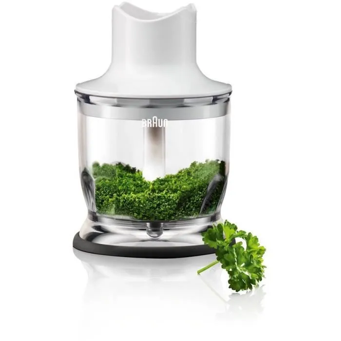 Braun Batidora de mano MQ3025WH con picadora, Blanco y Azul, Tecnología PowerBell Plus y Splash Control 5