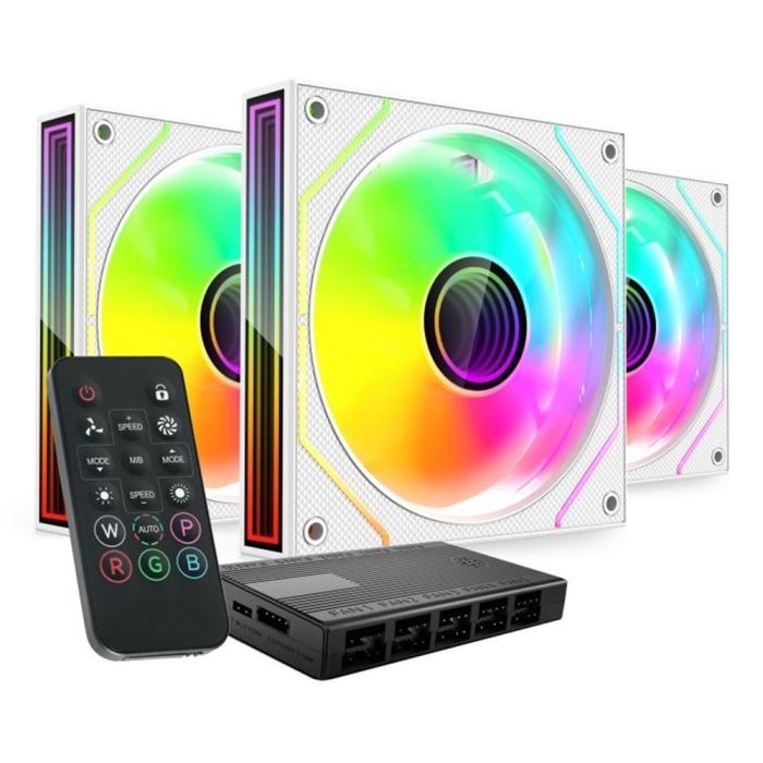 Mars Gaming MF-3DPROKIT/ 12cm Ventiladores ARGB Blanco (Pack 3) con HUB y Mando a Distancia Mars Gaming MF-3DPROKIT/ 12cm Ventiladores ARGB Blanco (Pack 3) con HUB y Mando a Distancia