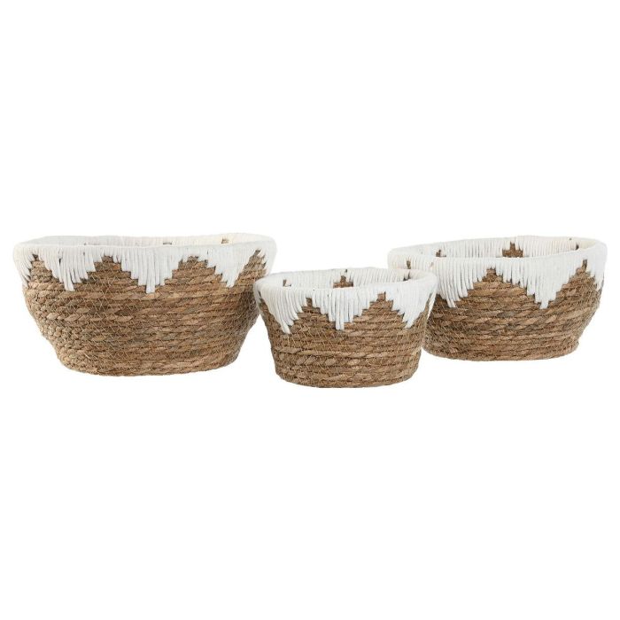 Centro Mesa Boho DKD Home Decor Natural Blanco 30.5 x 14 x 30.5 cm Set de 3 1