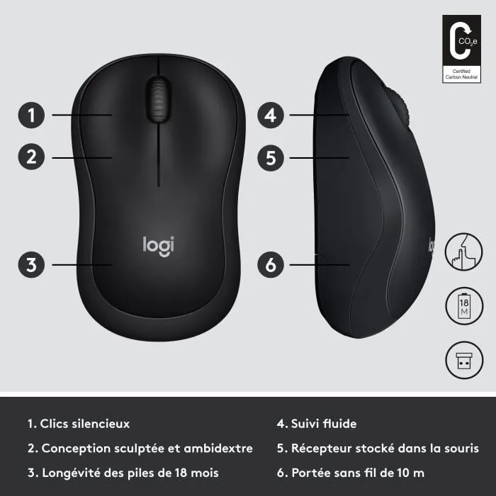 Logitech M220 Silent Ratón Inalámbrico USB 2.4GHz Óptico 1000 dpi 18 Meses Batería Charcoal Compatible con Windows Mac 5