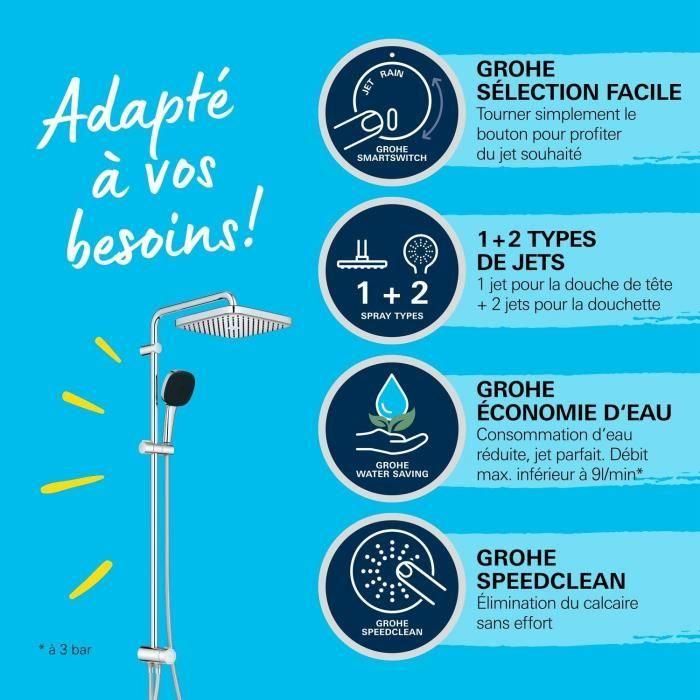 Columna de ducha con desviador manual - Ahorro de agua - GROHE Vitalio Comfort 250 - Cromo - 26986001 2 Columna de ducha con desviador manual - Ahorro de agua - GROHE Vitalio Comfort 250 - Cromo - 26986001 2