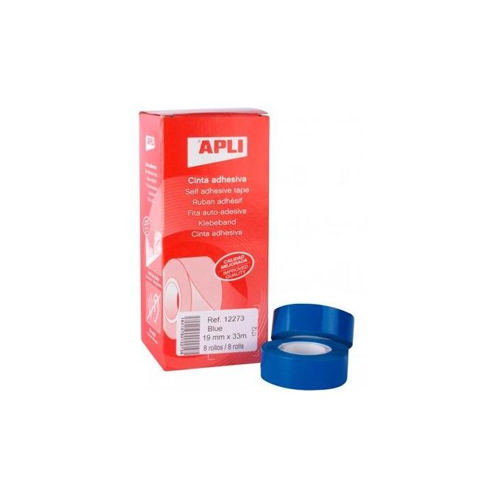 Apli Cinta Adhesiva Silenciosa Rollo 19 mm X 33M Pp Caja 8 Ud Azul