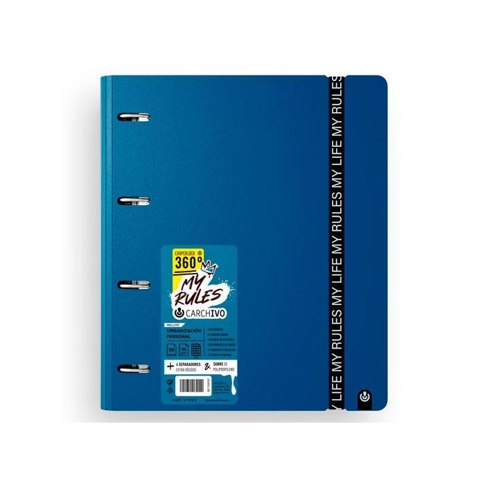 Carchivo Carpeblock 360 My Rules Con Recambio 100H A4 5x5 90 gr 4 Separadores Pp Foam Deep Blue