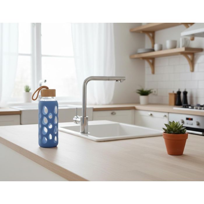 Inde Botella de Agua de Vidrio y Silicona 400 ml con Dimensiones 6x6x20 cm 4