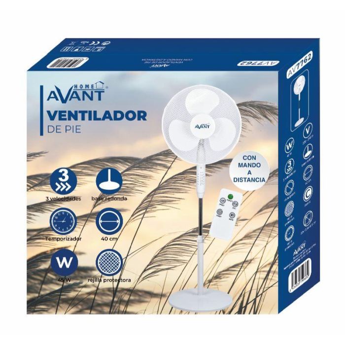 Avant - Ventilador de Pie 45W, Mando a Distancia, Base Redonda