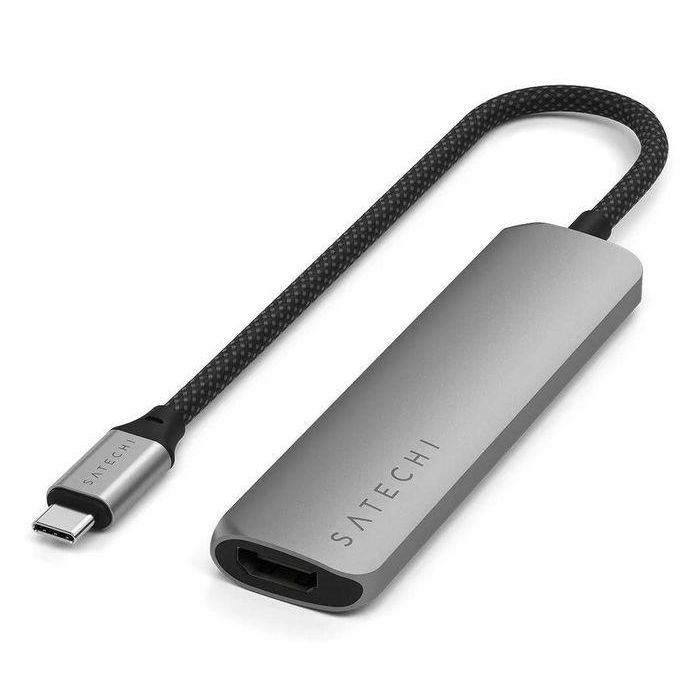 Satechi Adaptador multipuerto Slim 4 en 1 USB-C con 4K HDMI y USB 3.0, 10 Gbps, Space Grey