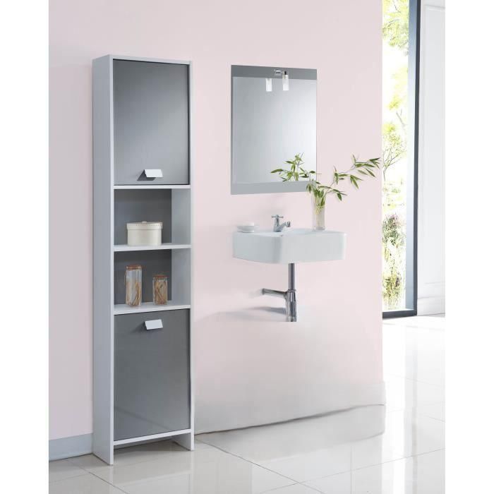 Columna de baño - Tablero de partículas - Blanco y gris - 2 puertas - L39,5 x P19,5 x H170 - PARISOT 1 Columna de baño - Tablero de partículas - Blanco y gris - 2 puertas - L39,5 x P19,5 x H170 - PARISOT 1
