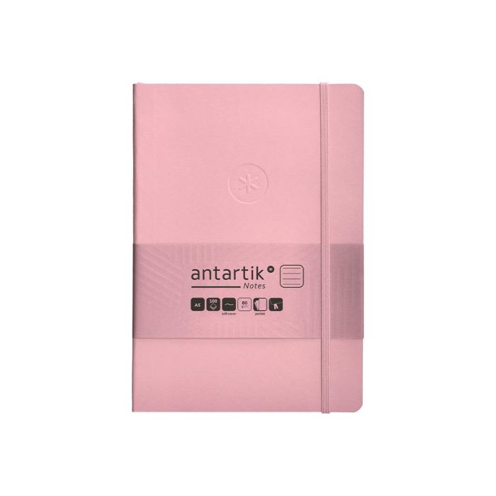 Cuaderno Con Gomilla Antartik Notes Tapa Blanda A5 Hojas Rayas Rosa Pastel 80 Hojas 80 gr Fsc 1