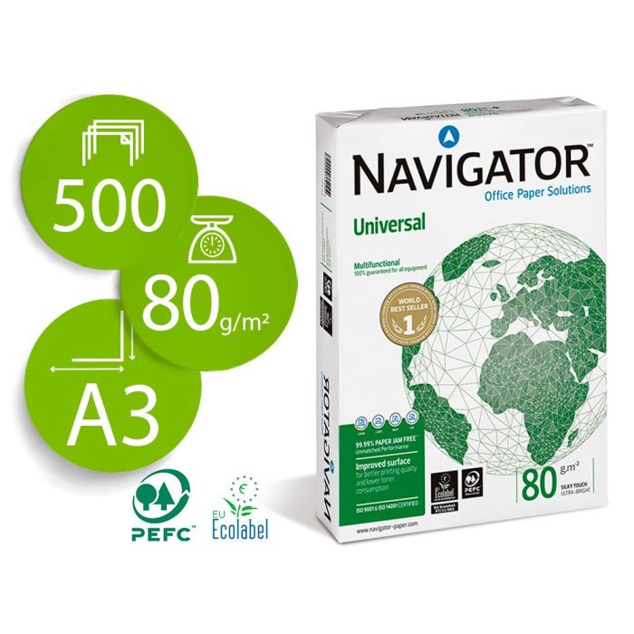 Papel Fotocopiadora Navigator Din A3 80 gramos Papel Multiuso Ink-Jet Y Laser Paquete De 500 Hojas 150 unidades