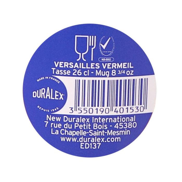 Duralex Mug Apilable 26 cl Ámbar Colección Versailles - Vaso de Cristal Templado 10x7x9 cm (72 Unidades) 10