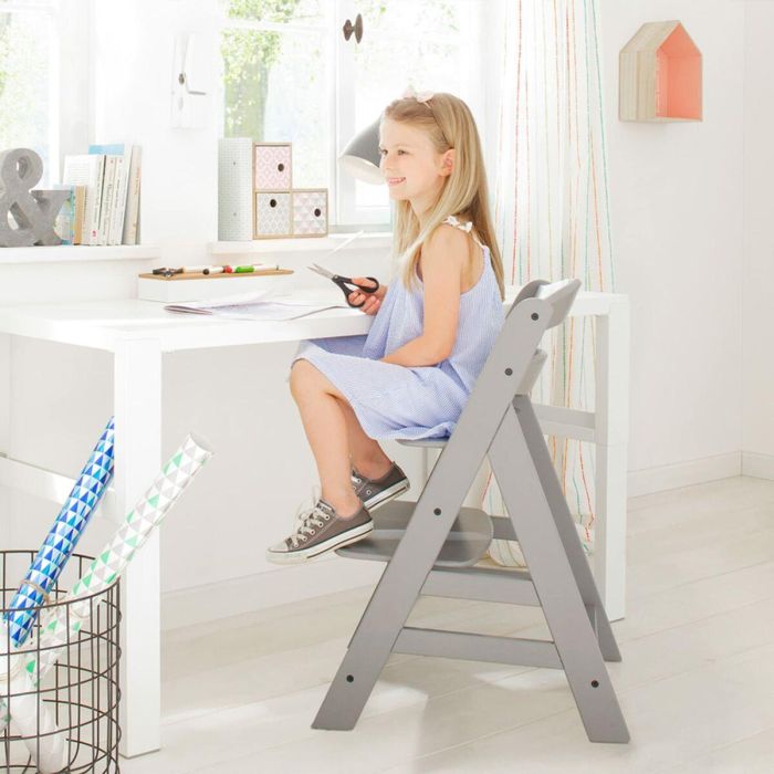 HAUCK Alpha + Silla alta de madera escalable para bebé - Asiento y reposapiés ajustables, arnés 5 puntos, gris 3