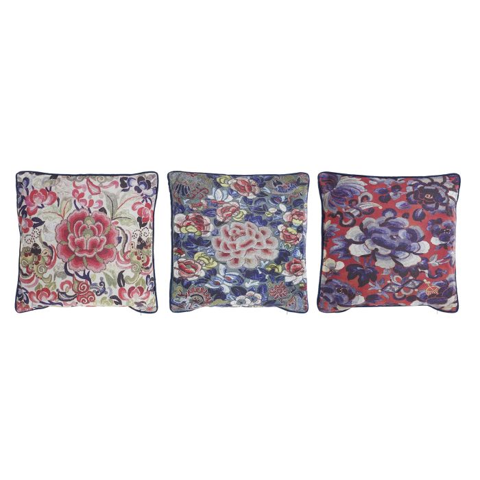DKD Home Decor Cojín Shabby Multicolor Ribete Cremallera 45x45 cm Poliéster Lino - 6 Unidades Surtido Aleatorio Lavado en Seco