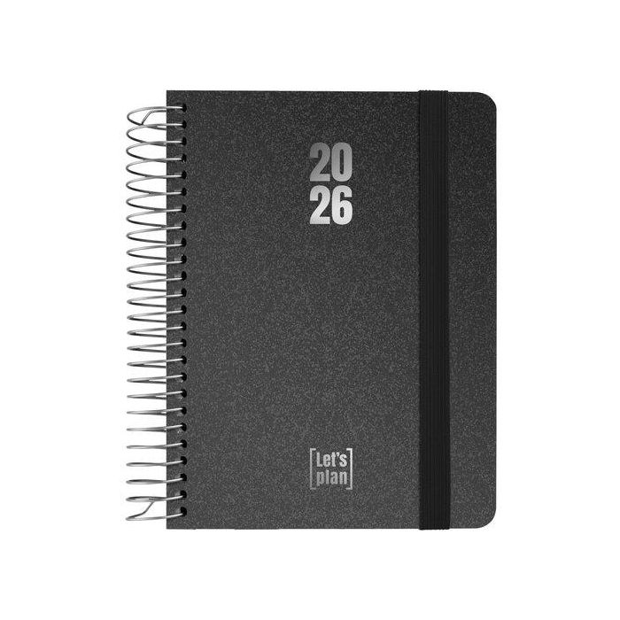 Agenda Anual (2026) Grafoplas Metallic Espiral Tapa Extradura Con Goma A6 170X145 D/P Negro