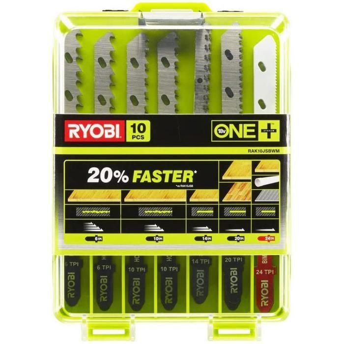 Ryobi Cuchillas para Sierra de Calar ONE+ Inalámbricas - Caja de 10 Unidades - Compatibles con Madera, Metal y Plástico Ryobi Cuchillas para Sierra de Calar ONE+ Inalámbricas - Caja de 10 Unidades - Compatibles con Madera, Metal y Plástico