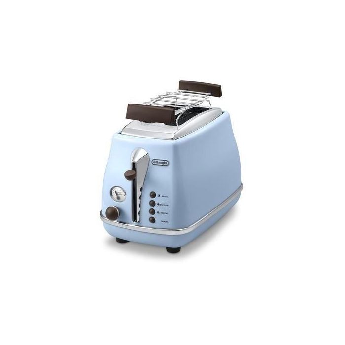 Delonghi CTOV 2103.AZ Tostadora Icona Vintage 900W, 2 Ranuras, con Descongelación y Cancelación, Azul y Marrón 1