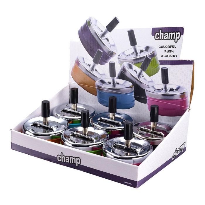 Champ Cenicero con tapa giratoria, colores surtidos, acero inoxidable, ø 9,5 x 9,5 cm 4 Champ Cenicero con tapa giratoria, colores surtidos, acero inoxidable, ø 9,5 x 9,5 cm 4