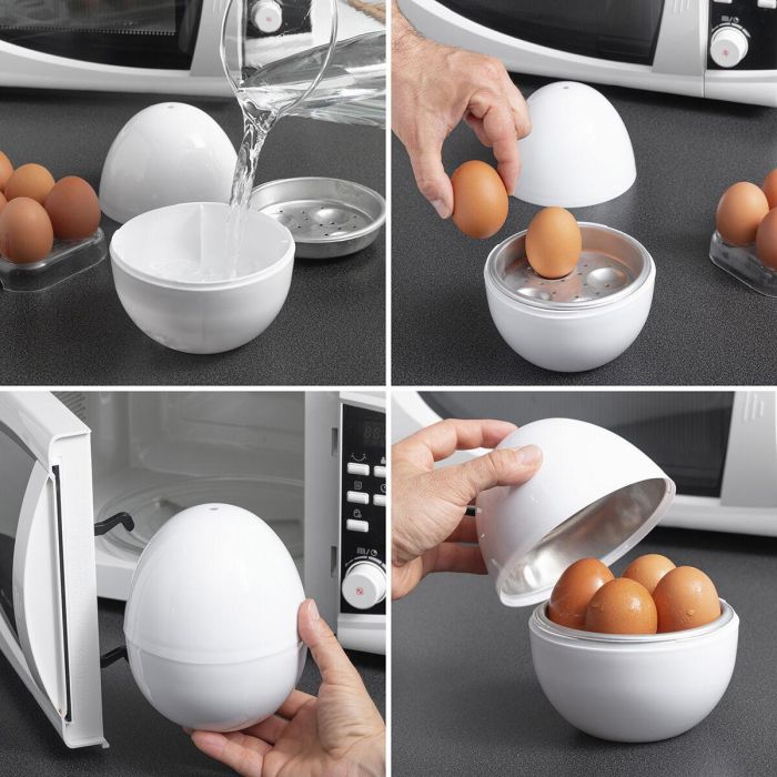 Cuecehuevos para Microondas con Recetario Boilegg InnovaGoods 4 Cuecehuevos para Microondas con Recetario Boilegg InnovaGoods 4