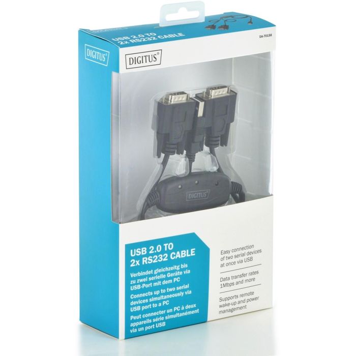 DIGITUS USB 2.0 Anschlusskabel 2.0 -2x RS232-Kabel 1.5m. sw 1