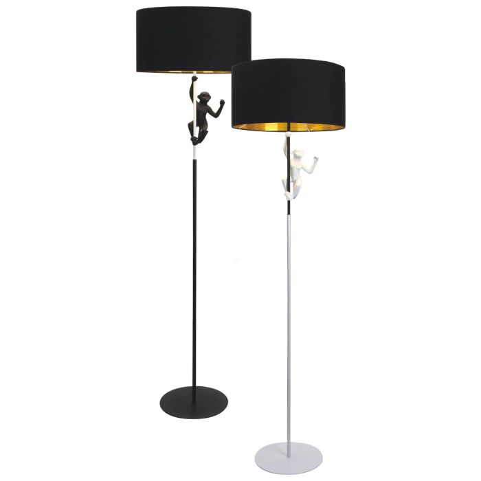 DKD Home Decor Lámpara de Pie Colonial Blanca y Negra 44x166x44 cm Resina, Poliéster y Metal E27 (2 Unidades)