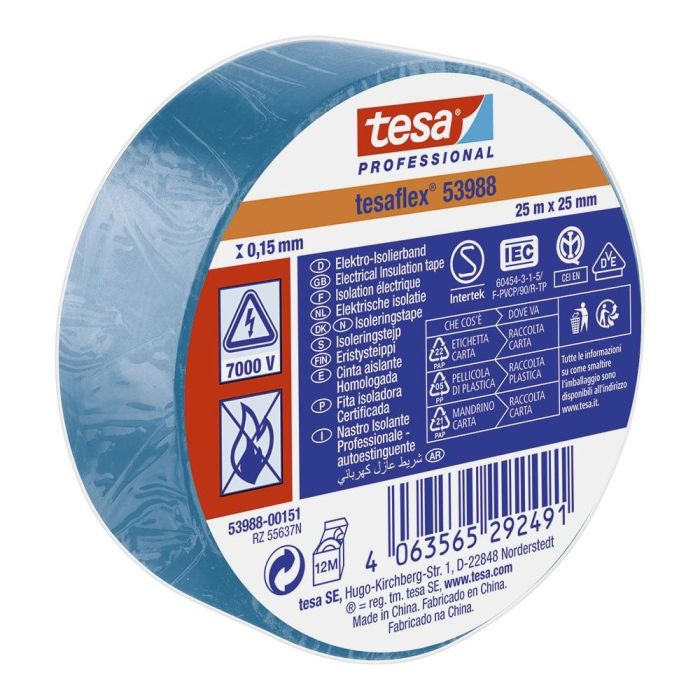 Cinta aislante homologada azul 25 m x 25 mm