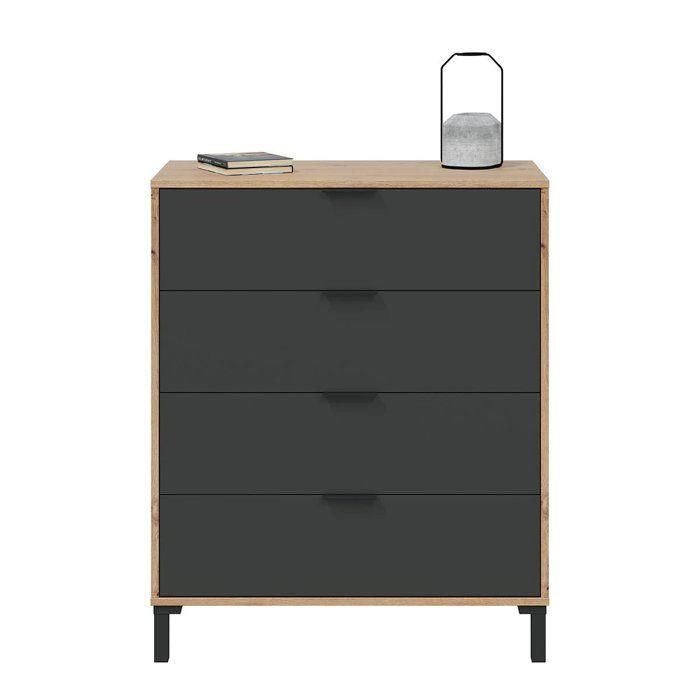 CALICOSY - Cómoda de 4 cajones con decoración en roble nudoso y gris antracita - L77,5 cm - Madera clara 3