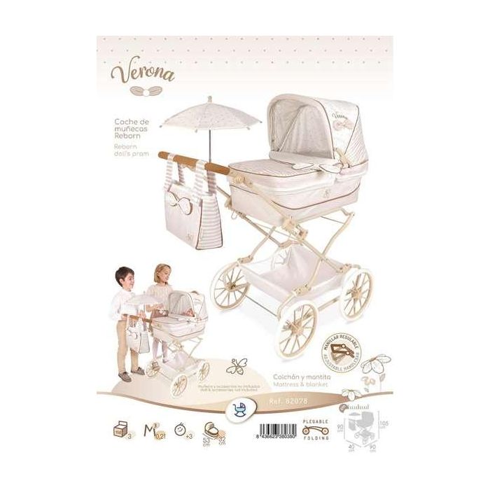 Decuevas Coche Reborn Plegable Verona con Sombrilla para Muñecas hasta 55 cm 40x90x90 cm Metal Plástico Poliéster 7