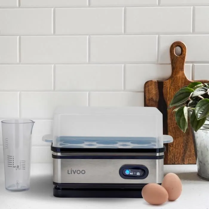Livoo DOC290 Cocedor de Huevos 6 Huevos Acero Inoxidable Mantiene Caliente con Huevera Tapa y Vaso Medidor Livoo DOC290 Cocedor de Huevos 6 Huevos Acero Inoxidable Mantiene Caliente con Huevera Tapa y Vaso Medidor