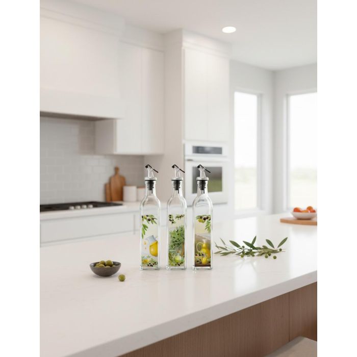 Inde Aceitera de Vidrio 750 ml con Tapón ABS La Mediterránea - Botella de Aceite para Cocina (24 Unidades)