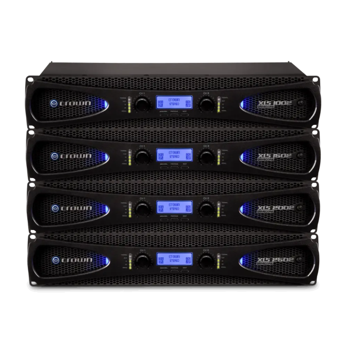CROWN XLS 2002 Amplificador Clase D DriveCore 11 lb Filtro Paso Banda Peakx Limitadores Entradas XLR 1/4 RCA Sistema Cruzado PureBand 2