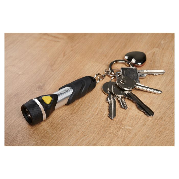 VARTA Linterna de Llavero Day Key Chain LED Aluminio/Negro, 12 lm, 1 Batería AAA Incluida, A Prueba de Golpes
