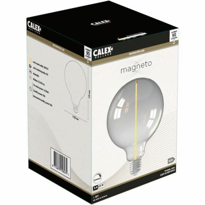 Bombilla LED E27 - CALEX - MAGNETO G125 - Filamento recto - 3,4 W - 90 lm - 1800 K - Titanio 2