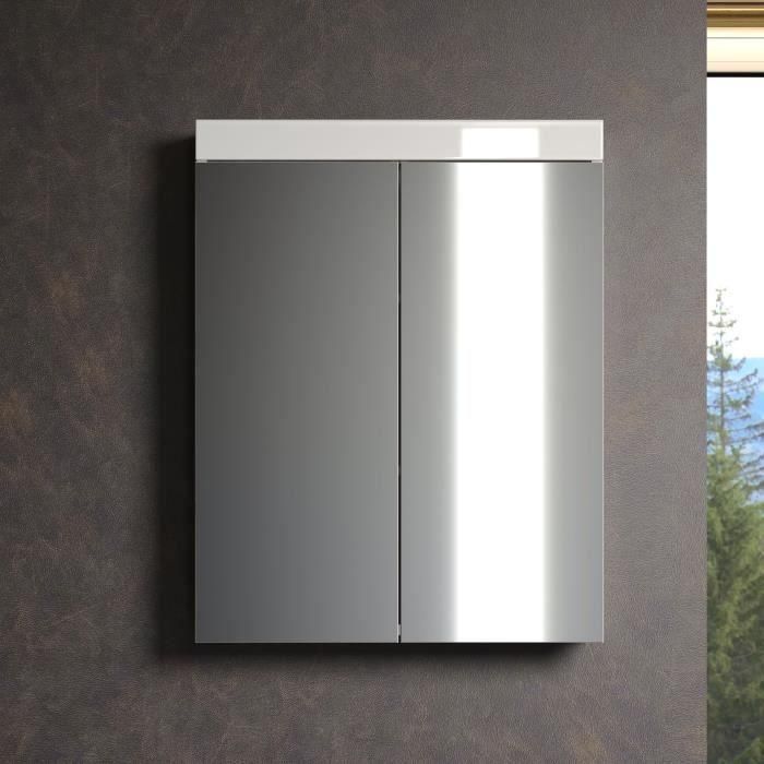 Mueble de baño AMANDA - 2 puertas con espejo - L60 x P17 x H77 cm - Blanco - TRENDTEAM 4 Mueble de baño AMANDA - 2 puertas con espejo - L60 x P17 x H77 cm - Blanco - TRENDTEAM 4