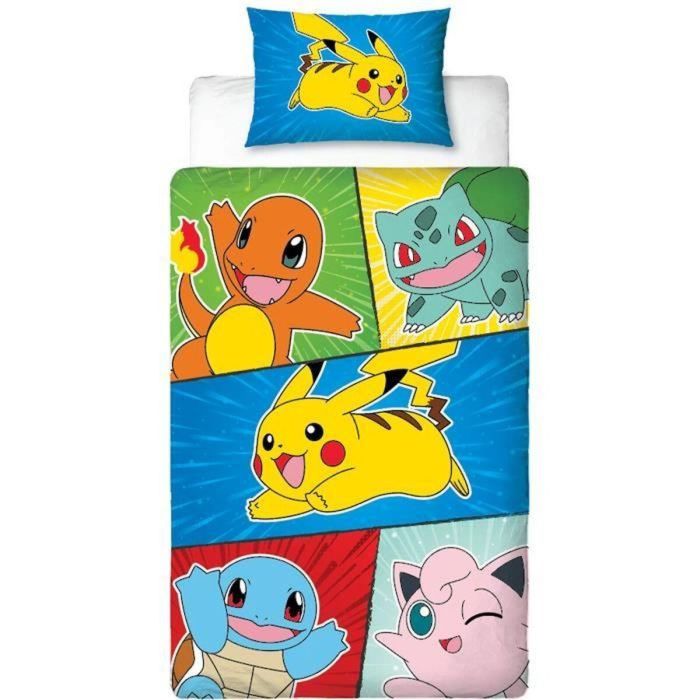 Pokemon AAART15020 - Juego de Cama Microfibra Pikachu y Starter 1G V - 1 Funda Nórdica 140x200 cm + 1 Funda Almohada 63x63 cm 3
