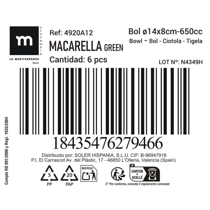 Bol Macarella Green 650 ml - Inde (24 Unidades) 1 Bol Macarella Green 650 ml - Inde (24 Unidades) 1